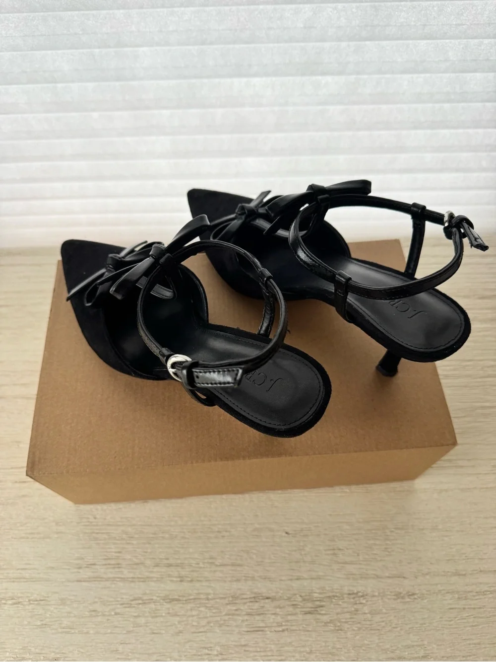 J. Crew Black Pointed Toe Bow Slingback Heels